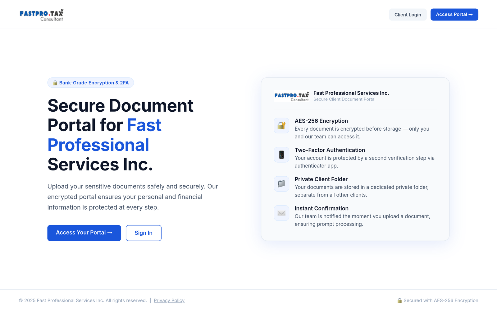 Preview of FastPro Client Portal